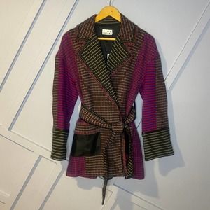 Tanya Taylor Houndstooth Joyce Coat Blue Multi